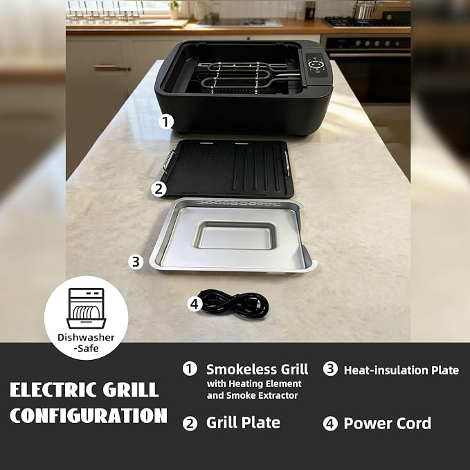 Indoor Smokeless Electric Grill, 1100W Korean BBQ Grill, LED Smart Display, Non-stick Removable Plate