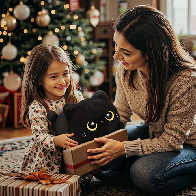Mewaii Black Cat Plush, Cute Cat Plushies Toy, Soft Kitten Plushie Cuddle Pillow, Anime Plushie Doll, Cute Stuff Toys Gift for Girls, Boys and Males (16 Inch)