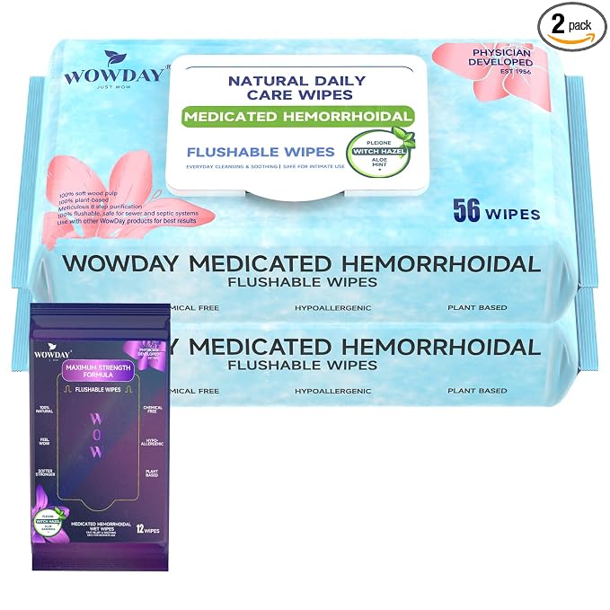 Flushable Hemorrhoid Wipes | Medicated Witch Hazel Wipes Ph Balanced | 112 Count Natural Fragrance Free Adult Hemorrhoids Witch Hazel Wipe for Butt Itch