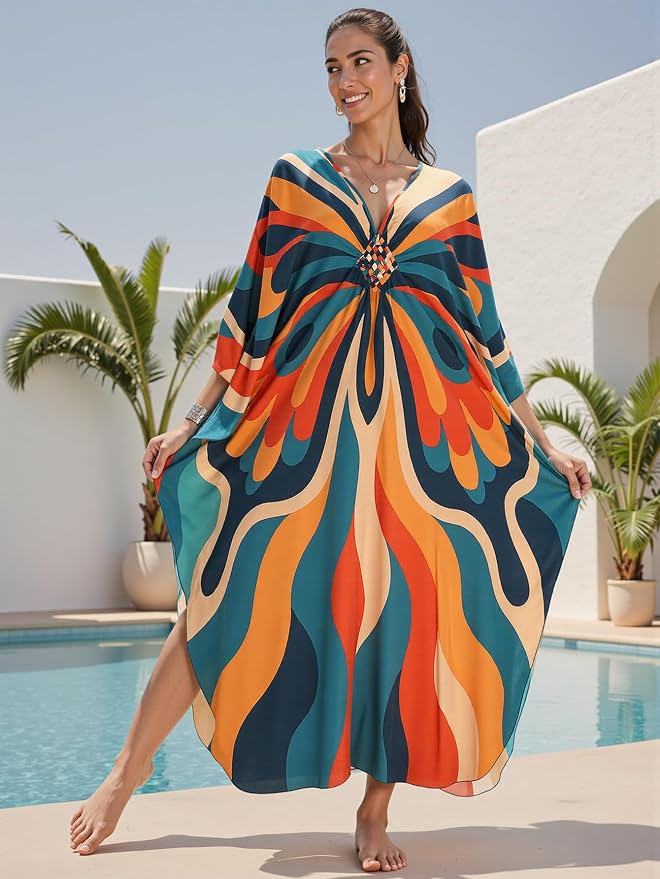 Mumu Dresses for Women Plus Size, Bohemian Kaftan Beach Cover Up Long Maxi Nightgown Soft Loungewear