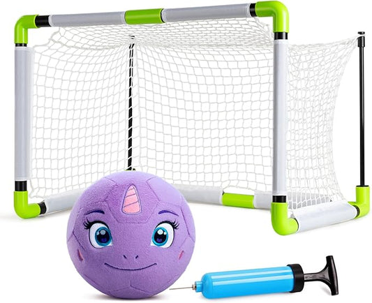 Toddler Toy Soccer Goals for Backyard Indoor with Soft Plush Unicorn Ball, Mini Soccer Nets and Ball Set for Kids(Pump Include)
