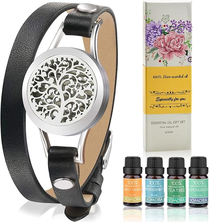 SOMORA Unique Gifts for Women - Valentine's Day Birthday Gifts for Women, Mom, Best Friend, Sister, Wife, Mothers Day Mom Gift, Aromatherapy Diffuser Bracelet Gift Set, Black