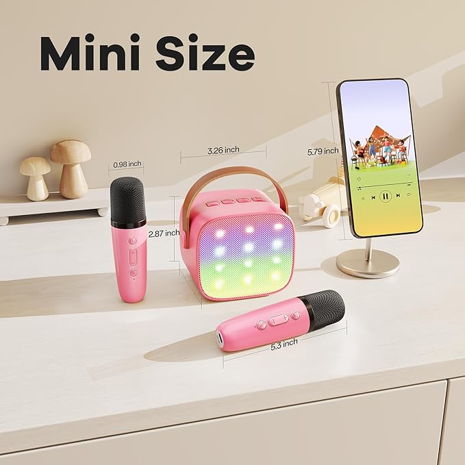 Karaoke Machine for Kids, Portable Mini Speaker with 2 Wireless Microphones, 2026 Top Toys Birthday Gifts for Girls 3, 4, 5, 6, 7, 8, 9, 10, 12+ Years Old Toddler Party Grandkids Present (Rose)