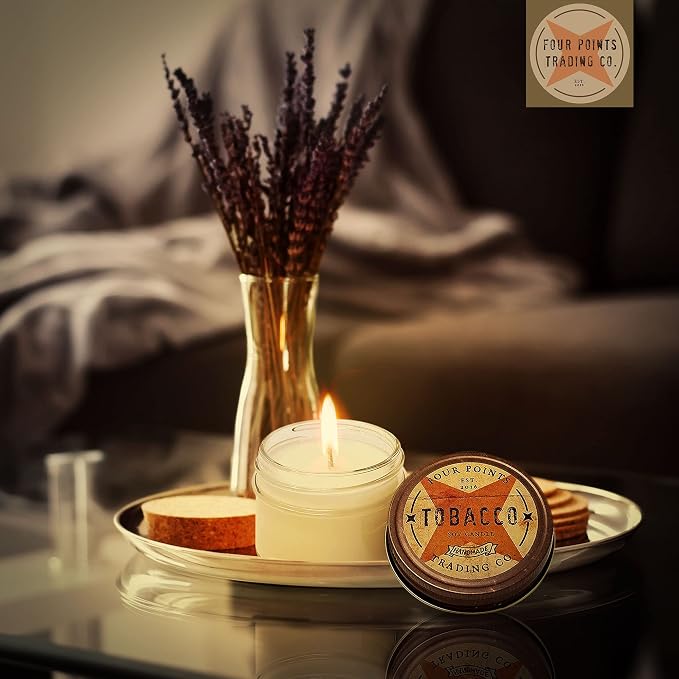 Hand Crafted Tobacco Scented Candle - Soy Aromatherapy Candle with Jar - Great Gift for Birthdays, Anniversary, Christmas, New Year, House Warming, Man Caves and More - 4oz