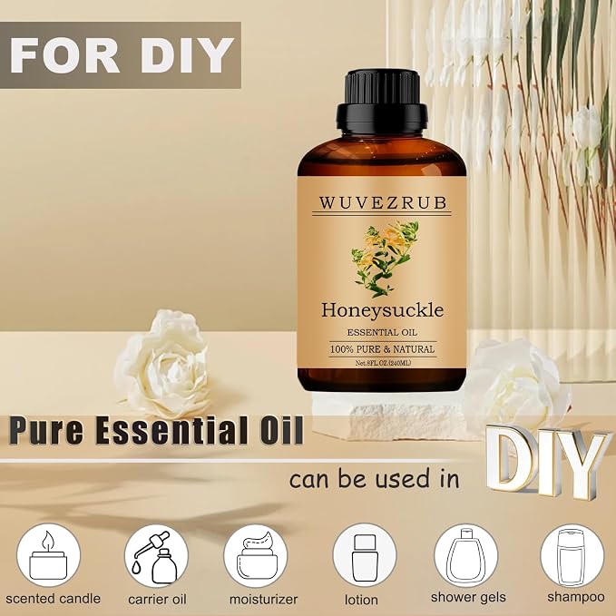 Honeysuckle Essential Oils, 240ML Pure and Natural Essential Oil for Aromatherapy Diffuser - Honeysuckle /8 Fl Oz