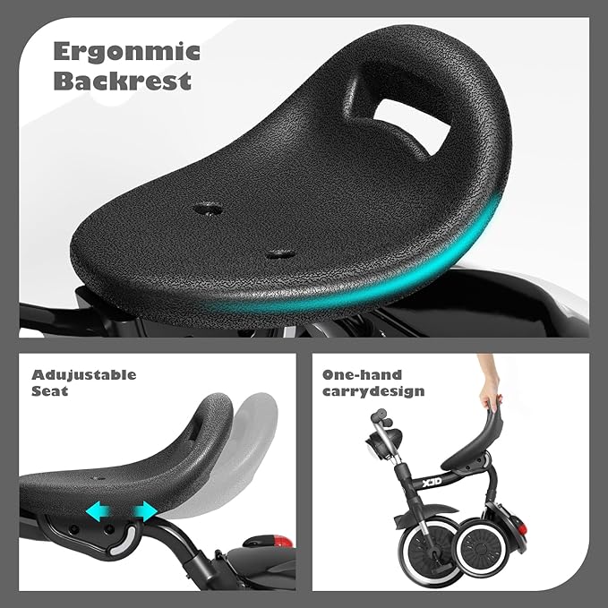 XJD Toddler Tricycle, Foldable Toddler Bike with Pedals, Tricycle for 2-5 Year Olds, Adjustable Comfortable Seat, Christmas Birthday Gifts for 1-5 Years Old Boys and Girls (Black)