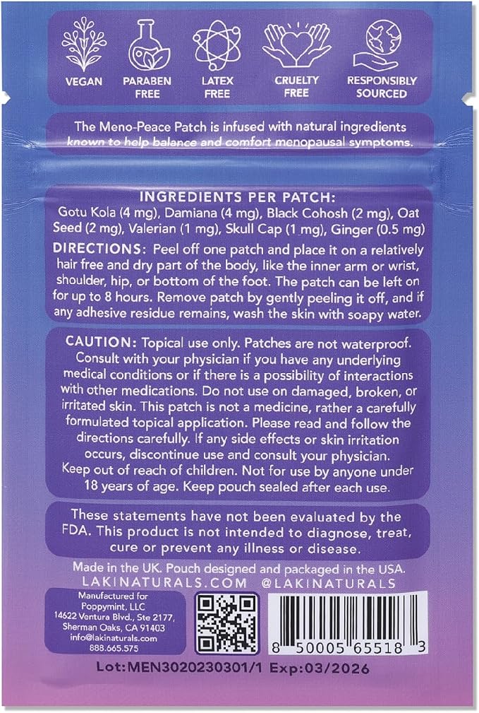 Laki Naturals Meno-Peace Patch (Pack of 15) | Women's Menopause Support Herbs & Botanicals | Balance Mood & Support Hormonal Changes