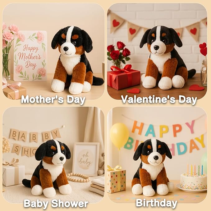 Bernese Mountain Dog Stuffed Animals Puppy Plush Toys for Boy Girl Kids Gift Birthday, 12 inches