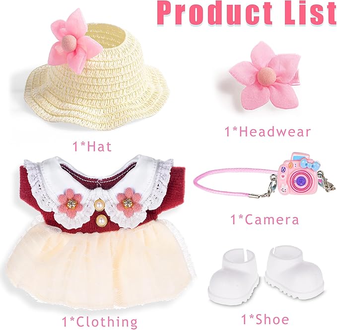 iBayda 17cm Chic Doll Clothes Dress & Accessories Set Include: A Straw Hat, Dress, Flower Hairpin, Shoes and Bag (Doll and Glasses are Not Included)