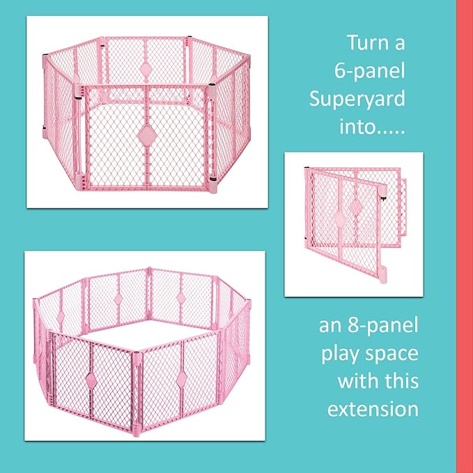 Toddleroo by North States - Superyard Baby Play Yard: Freestanding 6 Panel Baby Playpen - Indoor or Outdoor Use - Made in USA - Encloses Up to 18.5 Square Feet - 26 Inches Tall - Pink