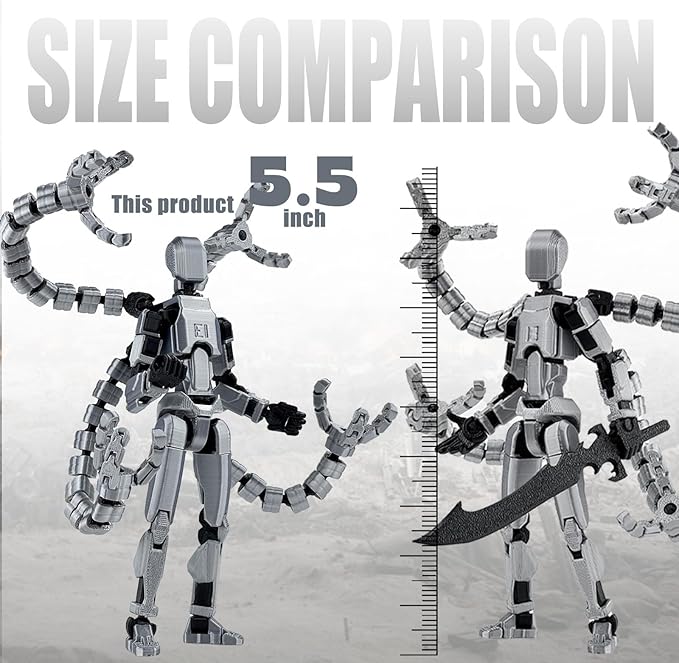 2PCS T13 Action Figure Already Assembled, 3D Printed Multi-Jointed Movable Robot 13 Action Figures Desktop Decorations for Game Lovers Toy, for Collectors Desktop Decorations (Gray Yellow)