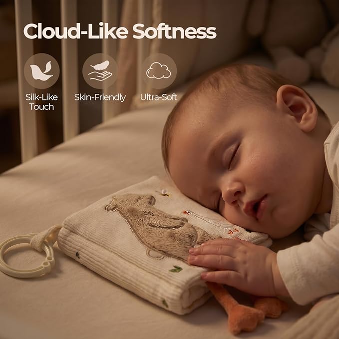 let's make Soft Baby Book, Sensory Crinkle Cloth Books for Babies 0-12 Months, Bear Goose Tummy Time Toy with Shatterproof Mirror, Squeaker, Food Grade Silicone Teether, Washable Stroller Newborn Gift