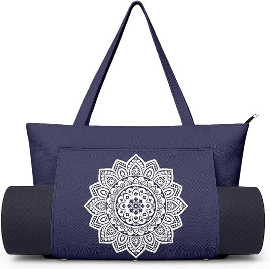Yoga Bag for Women, Large Canvas Yoga Mat Tote Bag with Yoga Mat Carrier - Large Mat Pocket Fitness Tote for Pilates, Gym, Travel, Office & Beach