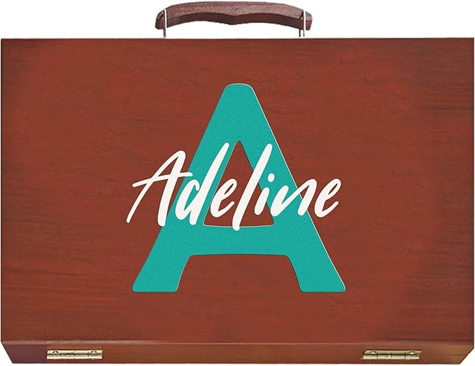 Let's Make Memories Personalized 80-Piece Deluxe Art Set - for Kids - Wood Carrying Case - Oil Crayons, Colored Pencils, Watercolors - Arts & Crafts - Palette Design - Initial and Name
