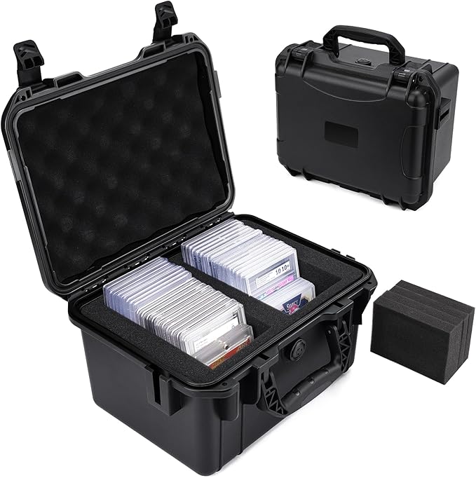 QINGUANG Graded Card Storage Box,Trading Card Case with 4 Foam Dividers,IP67 Waterproof PSA Slab Case for PSA/CSG/CGC/SGC/BGS Top Loaders Sports Cards