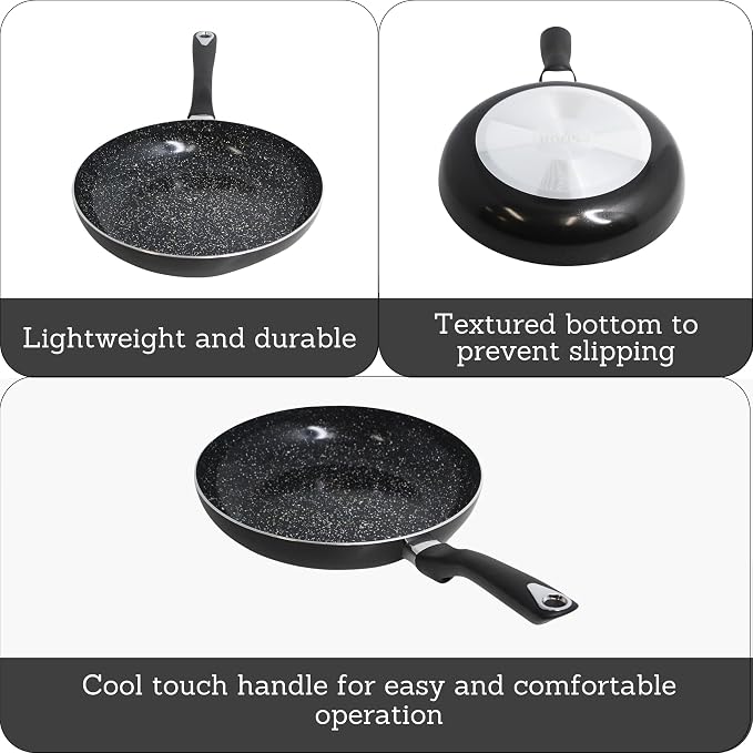 IMUSA 10 Inch Bistro Cera Aluminum Speckled Black Ceramic Fry Pan | Ideal for Frying and Sautéing