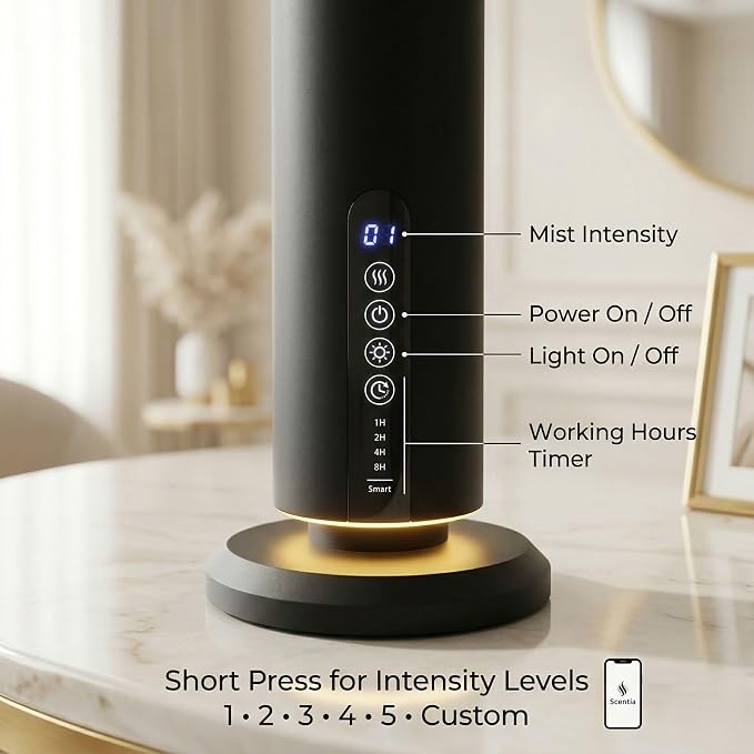 Scentia Wireless Waterless Hotel Scent Diffuser | Includes Premium USA-Made Oil Blend | App Controlled, Cordless | Home, Office, Spa, Aromatherapy | Covers 1500 Sq Ft | 72 Hrs in 1 Charging | Black