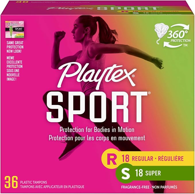 Playtex Sport Tampons with Flex-Fit Technology, Regular and Super Multi-Pack, Unscented - 36 Count