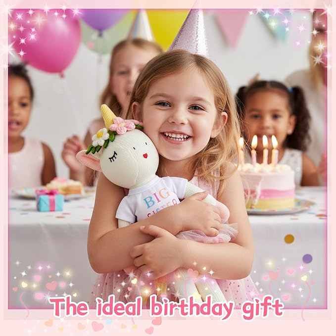 Big Sister Gift for Girls 17 Inches Unicorn Stuffed Plush Doll Short Sleeve Top and Colorful Tutu Skirt Gifts for Girls Toddler