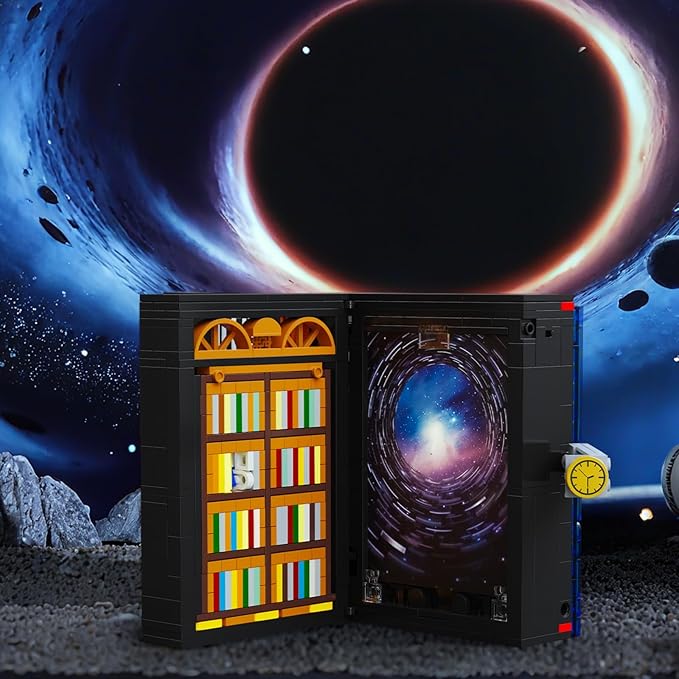 HOGOKIDS Magic Space Book Nook Building Set with LED Light, 945PCS Book Nook Building Block Sets for Bookshelf Home Decor, DIY Miniature Book Model Craft Kit, Christmas Birthday Gifts for Adults Teens