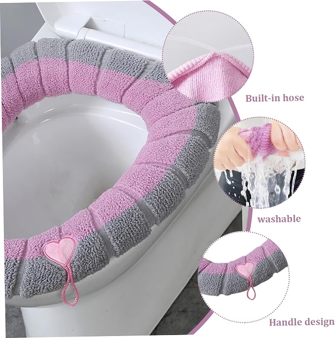 Toilet Seat Covers 4Pcs Soft Toilet Seat Warmer Cushion with Handle Winter Thick Stretchable Washable Bathroom Cushion Fits All Oval Seats Style 1, Xmas Decor