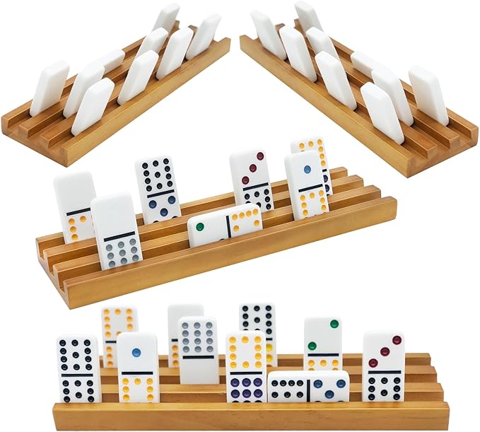 Wooden Domino Trays/Racks Set of 8 Mexican Train Domino Trays/Racks Double 12 Tiles Holders Rack Domino Tiles Holders Domino Wood Holder (8 Wood Domino Organizers)