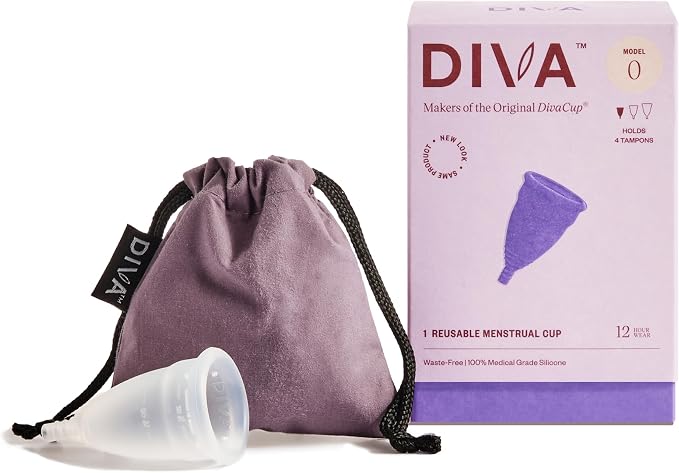 DIVA Cup & Shaker - Medical Grade Silicone Cup for Period Care - Reusable Menstrual Cup with Shaker for On-the-Go Cleansing - Wear Up to 12 Hours - Model 0 (Slim Vaginal Canals & First-Time Users)
