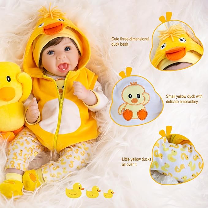 Aori Lifelike Reborn Baby Dolls Realistic 22 Inch Reborn Baby Doll with Yellow Outfit for Kids 3+