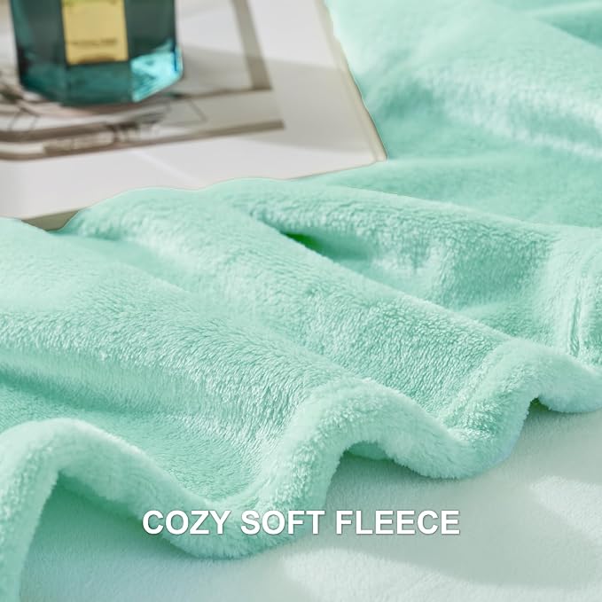 Hansleep Full Mint Green Fleece Blanket, Soft Flannel Bed Blanket | Fuzzy Cozy Blanket 84x90 Inches, Multi-use for Bed, Sofa, Couch, Travel, Camping, All Season Warm Lightweight Cover
