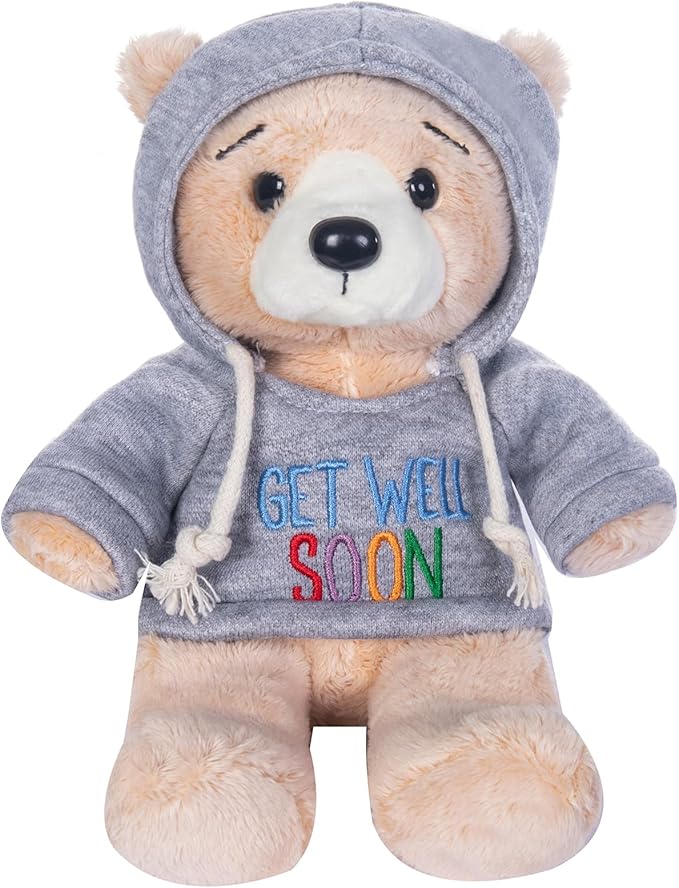 My OLi Plush Bear with Hoodie GET Well Soon - 7in Soft Stuffed Animal for Get Well Gifts Hospital Visits and Recovery Comfort