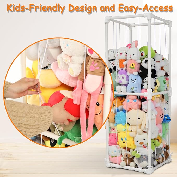 Stuffed Animals Storage Zoo Organizer, PVC Stuffy Toy Holder, 350L Extra Large Vertical Plush Organizer, Freestanding Stuffed Toy Cage for Nursery and Playroom
