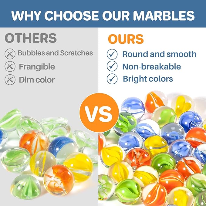 Sukh Glass Marbles - Bulk 100Pcs Cat Eye Mix 4 Colors Medium Sized Thick Marble Decorative Gift Retro Game with 14mm and 16mm for Bounce,Chinese Checkers Board Game,Vases,Party Decor
