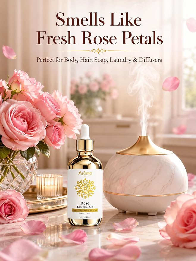 Rose Essential Oil 4 Fl Oz - Made in USA | Smells Like Fresh Rose Petals