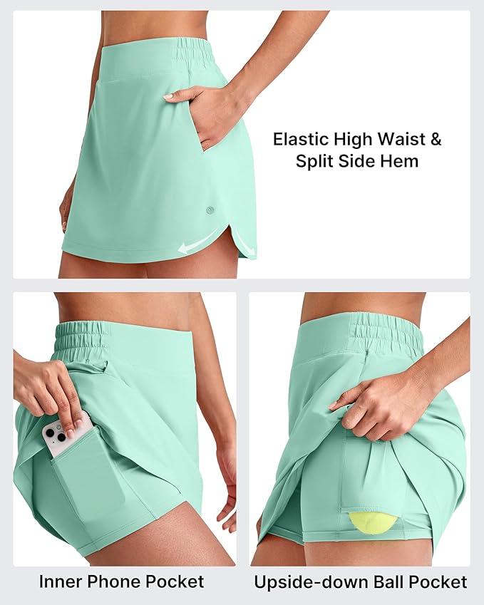 G4Free A Line Golf Skirts for Women 15'' Elastic High Waisted Tennis Skort | with 4 Pockets, Built-in Shorts, Dolphin Hems, Lightweight, Quick-dry, Breathable, Vibrant Colors, Athletic & Casual