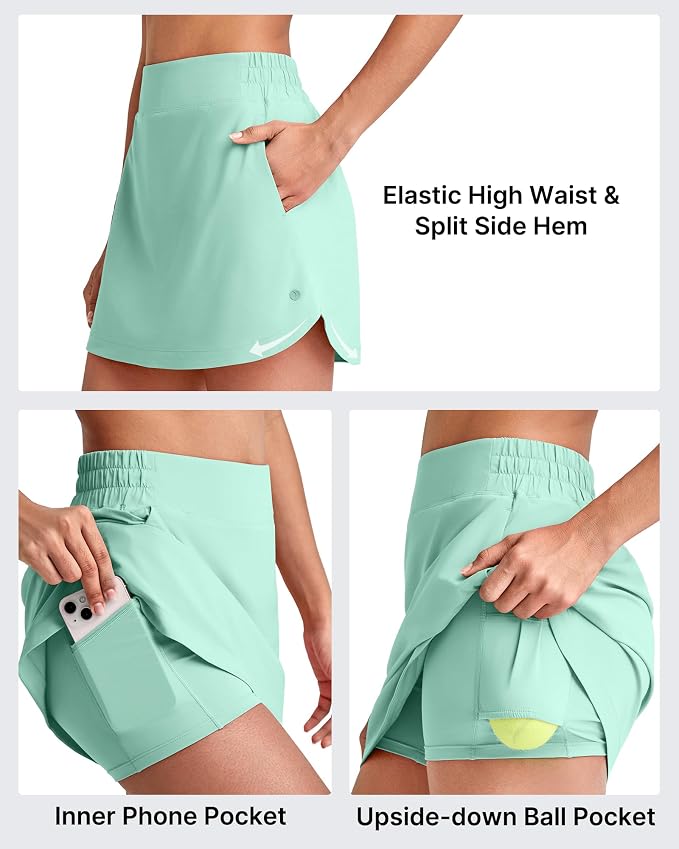 G4Free A Line Golf Skirts for Women 15'' Elastic High Waisted Tennis Skort | with 4 Pockets, Built-in Shorts, Dolphin Hems, Lightweight, Quick-dry, Breathable, Vibrant Colors, Athletic & Casual