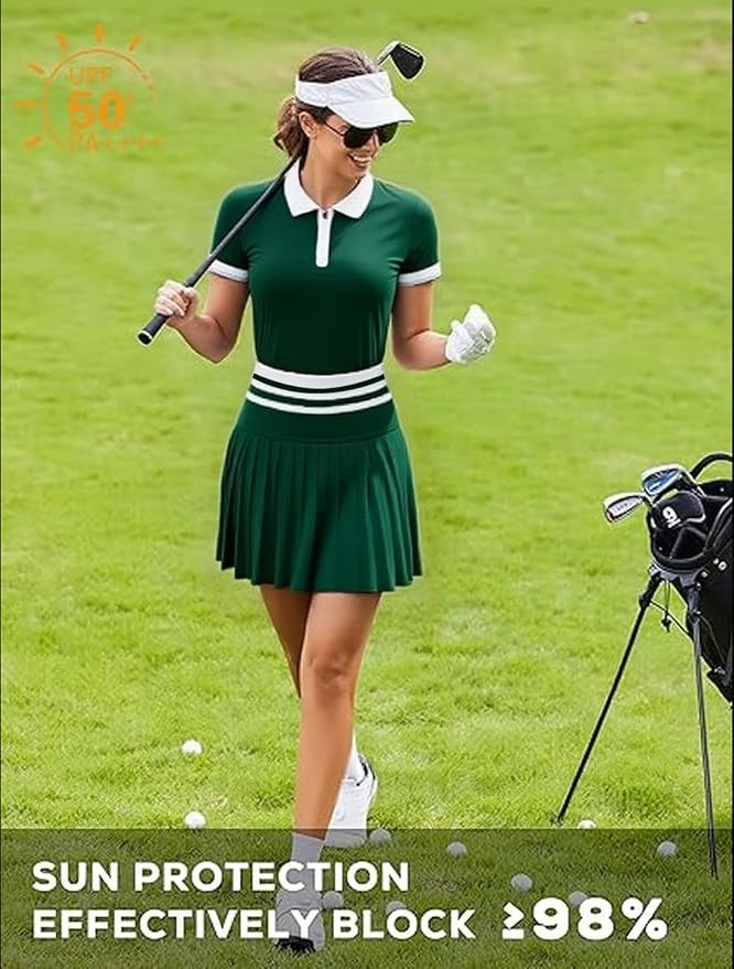 Tennis Skirt Sets for Women Zipper Color Block High Waisted Golf Polo Two Piece Skirt Set Women 2 Piece Outfits