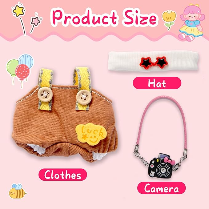 Dolls Clothes for 17cm Dolls Accessories, 3 Piece Set Outfits for Doll, Handcrafted Stylish Doll Clothes(NO Doll) (Brown)