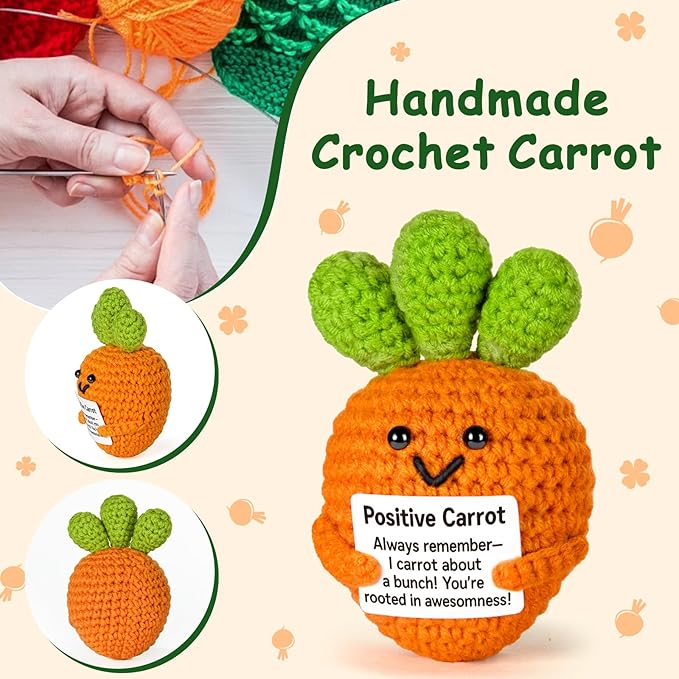 Emotional Support Crochet, Positive Crochet Carrot, Encouragement Gifts for Women Men Birthday Christmas Self Care Friends Coworkers Relaxation Gift Desk Home Fall Decor Inspirational Support