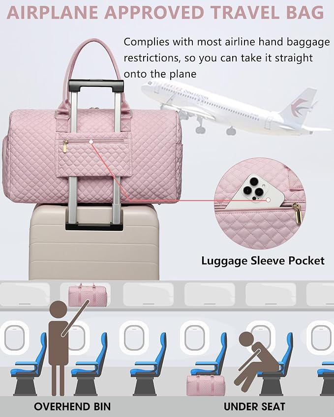 Women Weekender Travel Duffle Bag: Travel Duffel Overnight Bags with Shoe Compartment Large Carry on Tote with Toiletry Bag Weekend Traveling Yoga Gym Hospital Bag for Women with Wet Pocket Pink