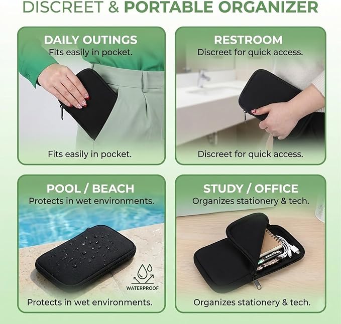 Tampon Holder for Purse Tampon Bag Portable Tampons Bag Organizer Case Tampons Storage Bags with Zipper Travel Feminine Product Organizer for Women Black