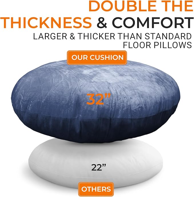 Cheer Collection Extra Large Floor Pillow, 32" Round Meditation Cushion, Oversized Yoga Pillow & Floor Cushions for Adults, Floor Pillows for Sitting, Meditation, and Seat Cushion - Navy Blue