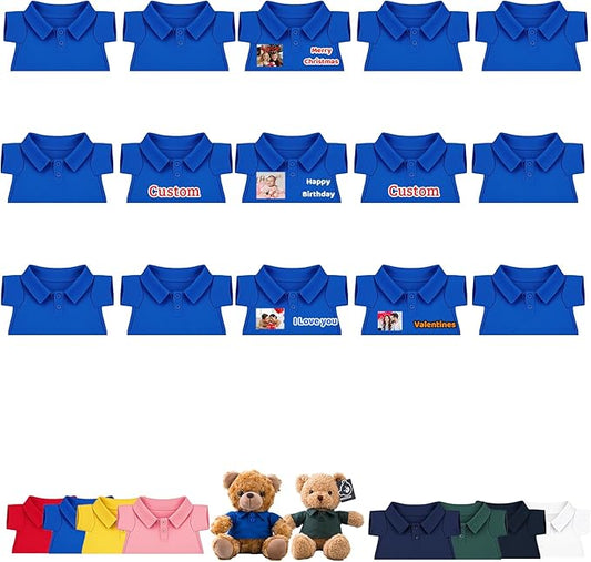 15 Pcs Personalized Teddy Bear Clothes with Name Photo, Custom Stuffed Animal Clothing Fit 8-16 inch Bears Clothes for Stuffed Animals, Doll Clothing Make Your Own Plush Doll Shirt