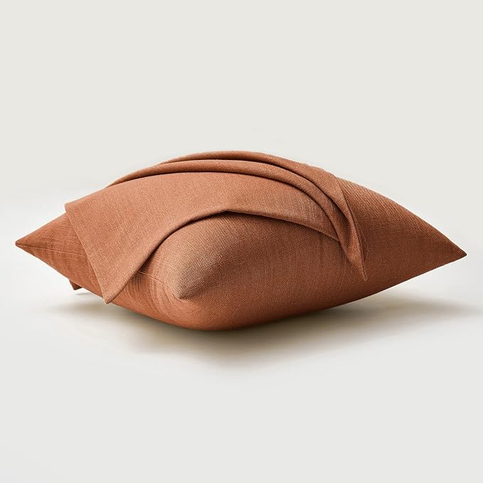 MIULEE Pack of 2 Decorative Linen Burlap Textured Pillow Covers Fall Farmhouse Boho Accent Pillowcases for Sofa Car Couch Bedroom Living Room Decor 18x18 Inch Rust