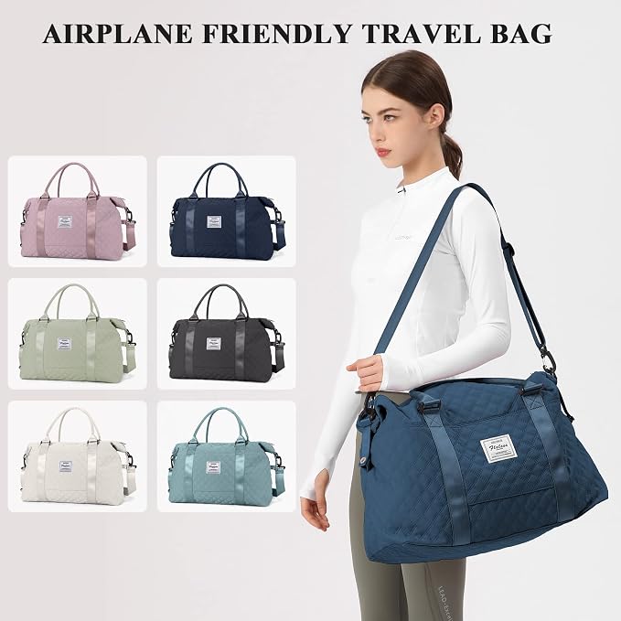 Travel Duffel Bag, Carry On Overnight Weekender Bags for Women | Travel Bag with Wet Pocket & Trolley Sleeve, For Spirit Airlines 18x14x8 Personal Item Bag