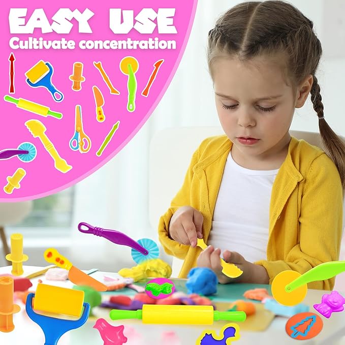 Playdough Tools Set, 38 Pcs Play Dough Sets for Kids Ages 4-8, Creative Play Dough Accessories with Clay Cutters, Roller, Molds, Safety Scissors, Educational Toys for Boys Girls