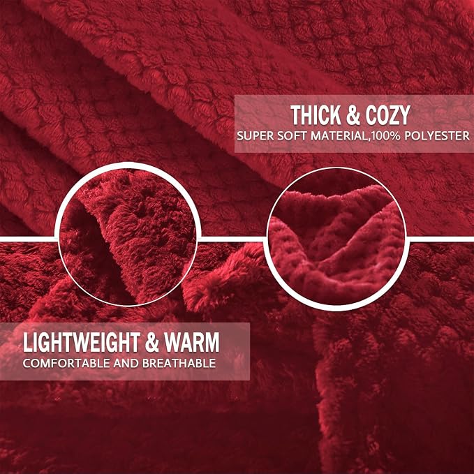 Exclusivo Mezcla Soft Waffle Fleece Bed Blanket Twin XL Size, Deep Red | Lightweight Plush Blanket for Bed, Couch, Sofa, Cozy Fluffy Design for Bedroom, Guest Room, All Season, 90x66 Inches