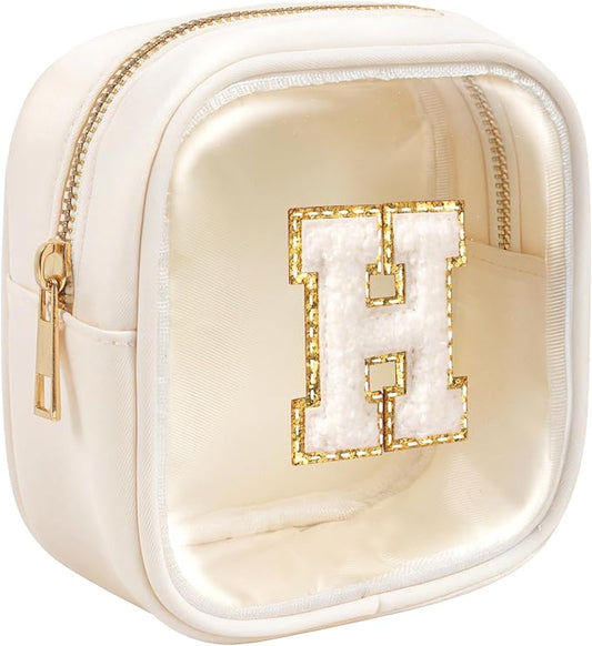 KOTORA Initial Make Up Bag Travel Toiletry Bag, Clear Makeup Bag Preppy Cosmetic Bag Travel Essentials Gifts for Women Teen Girlfriend Teacher Mom Brithday Daughter Gifts Swim Gifts For Girls Beige H