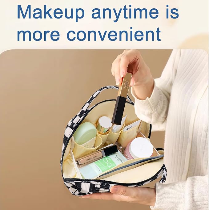 Bluboon Makeup Bag Zipper Pouch Travel Portable Cosmetic Bag Organizer for Women and Girls(Corduroy Checkered)