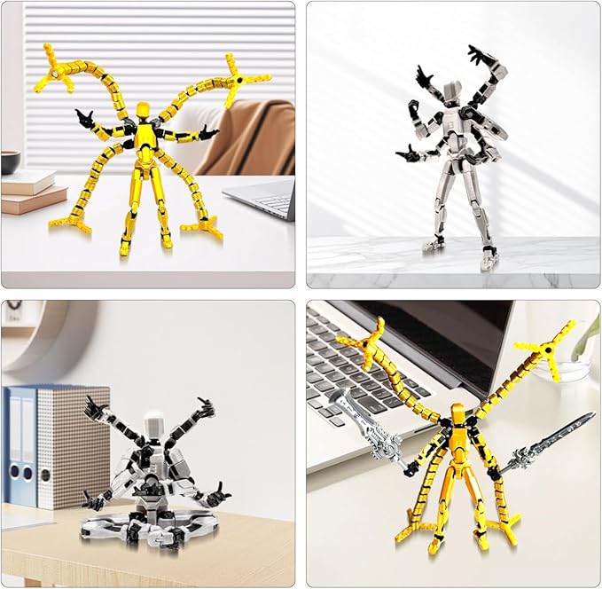 T13 3D Action Figure Set (Assembly Completed) 2 Pcs, 3D Printed Multi-Jointed, Titan 13 Action Figures, Multi-Articular Lucky Mobile Robot Nova,Desktop Decorations for Game Lovers Toys (Gold Sliver)