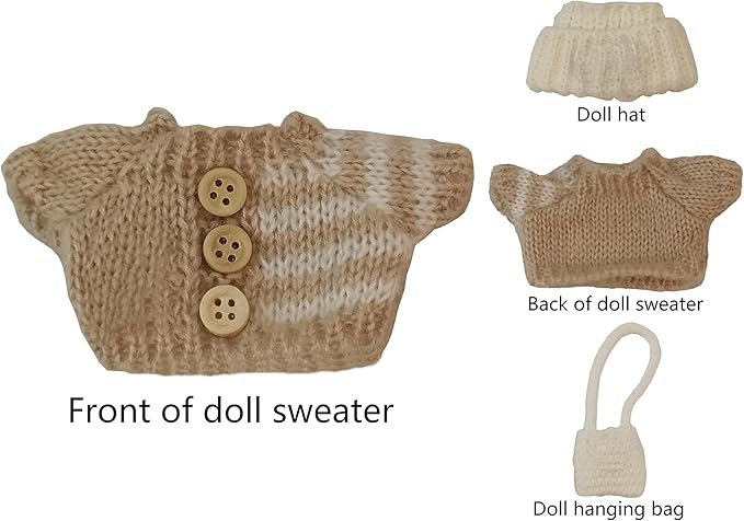 Complete Cute Outfit for 17cm Collectible Dolls: Hat & Overalls Set - Ideal for Dressing Up Elf or Fantasy Style Figures (Brown-b)